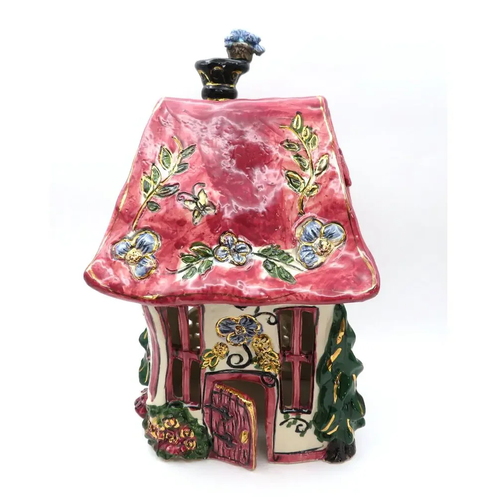 Blue Sky Clayworks Cozy Corner Tea Light House by Heather Goldminc 2000 Pink